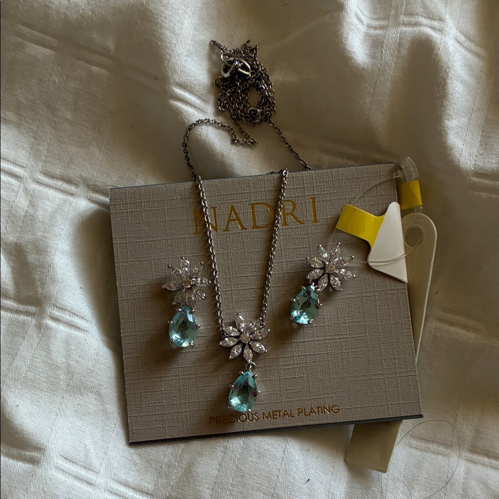 Nadri Silver Necklace with Blue and Clear Crystals